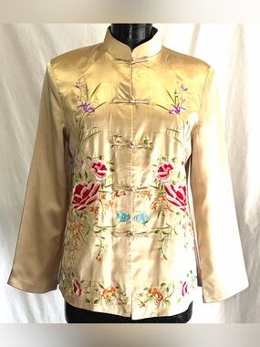 Splendid China

VINTAGE Chinese Embroidered Jacket Gold Mandarin Collar Large